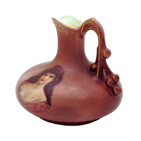 Antique Victorian 1890s Austria Enamel Portrait of Woman Mini Pitcher Vase - Picture 6 of 7